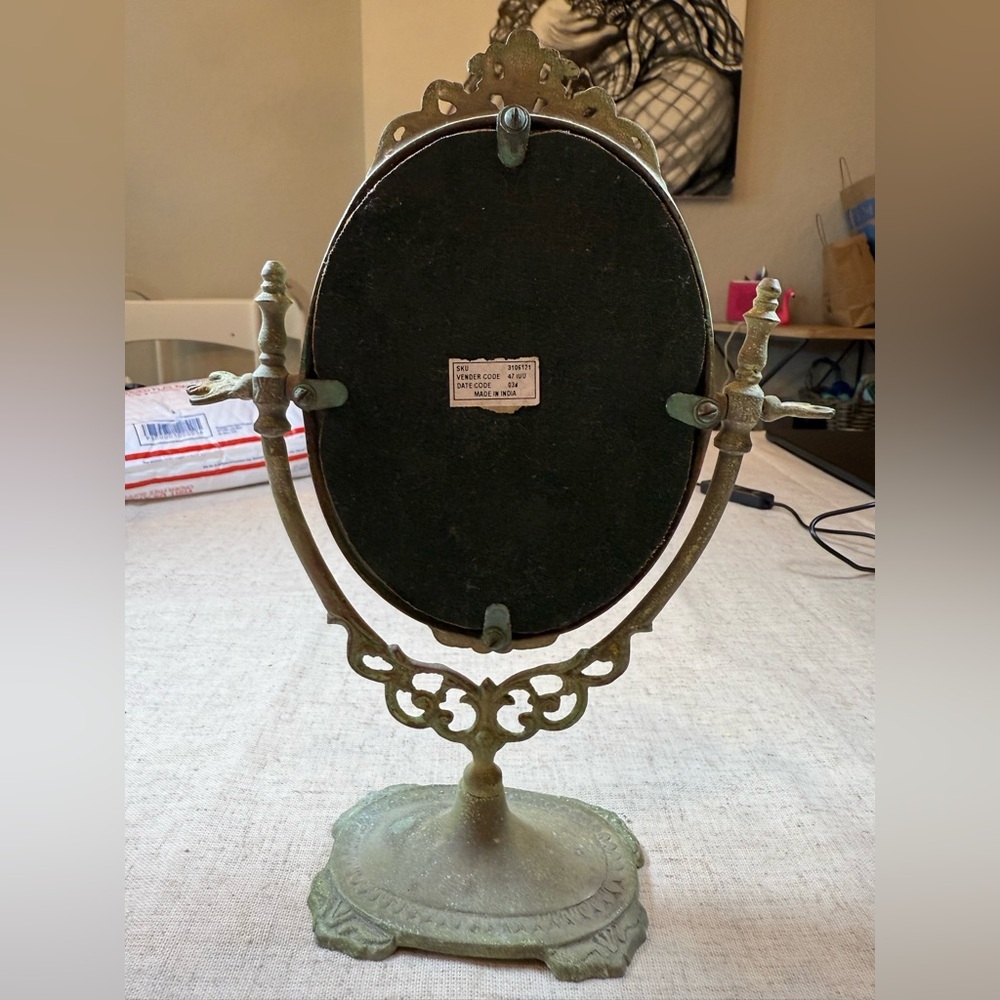 Vintage Dresser Mirror Oval Swivel Weathered Green Distressed - Picture 2 of 8